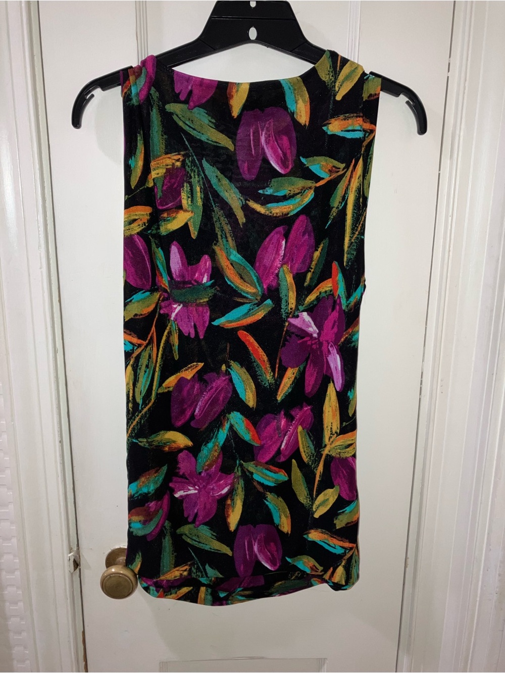 Cable & Gauge Black Floral Cowl Neck Tank - Purple, Teal & Gold Accents - Picture 2 of 3